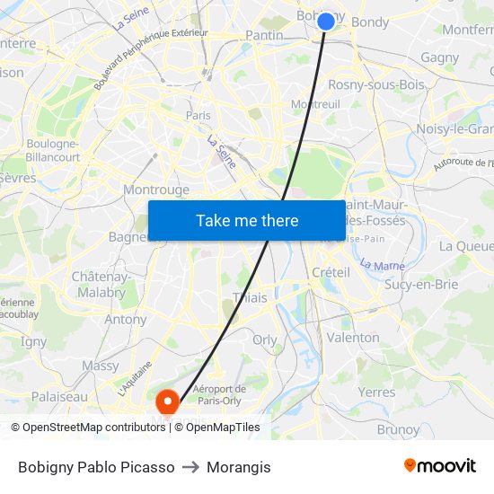 Bobigny Pablo Picasso to Morangis map