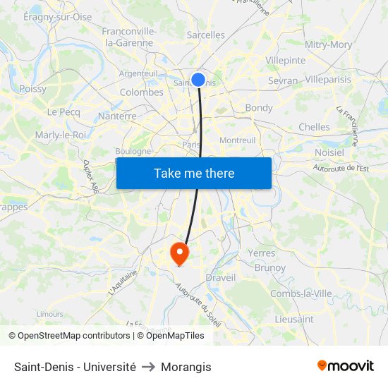 Saint-Denis - Université to Morangis map
