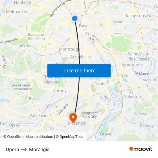 Opéra to Morangis map