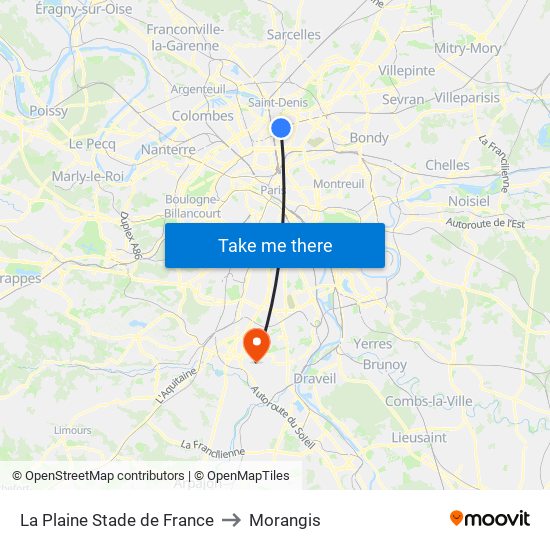 La Plaine Stade de France to Morangis map