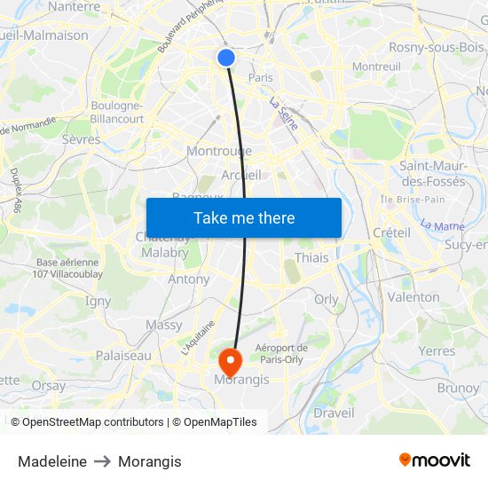 Madeleine to Morangis map