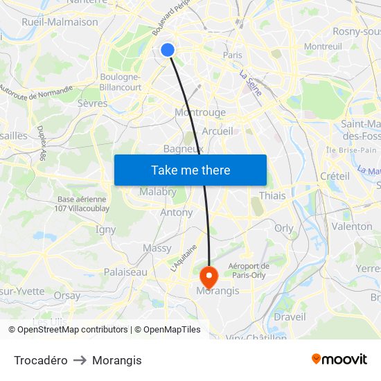 Trocadéro to Morangis map