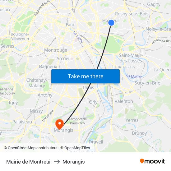 Mairie de Montreuil to Morangis map