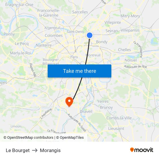 Le Bourget to Morangis map