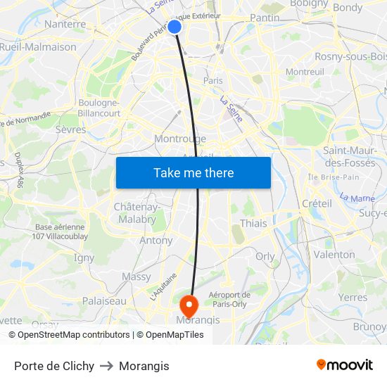 Porte de Clichy to Morangis map