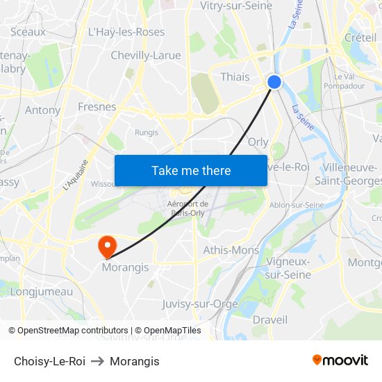 Choisy-Le-Roi to Morangis map