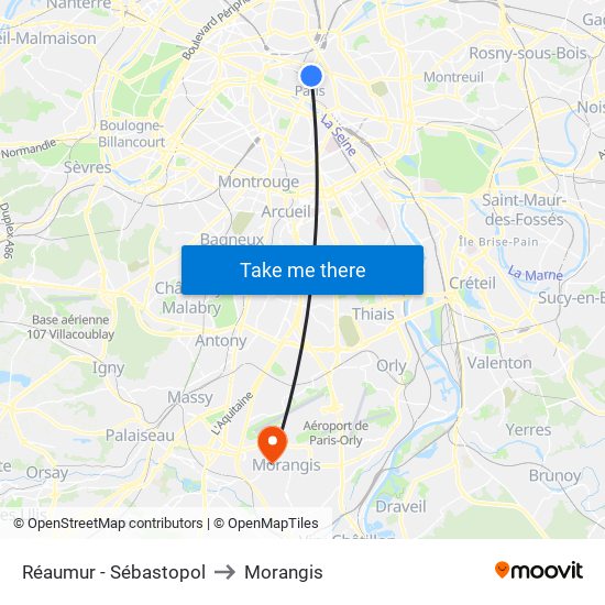 Réaumur - Sébastopol to Morangis map