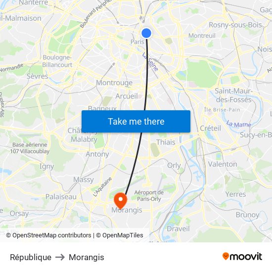 République to Morangis map