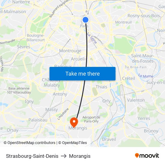 Strasbourg-Saint-Denis to Morangis map