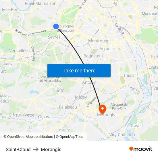Saint-Cloud to Morangis map