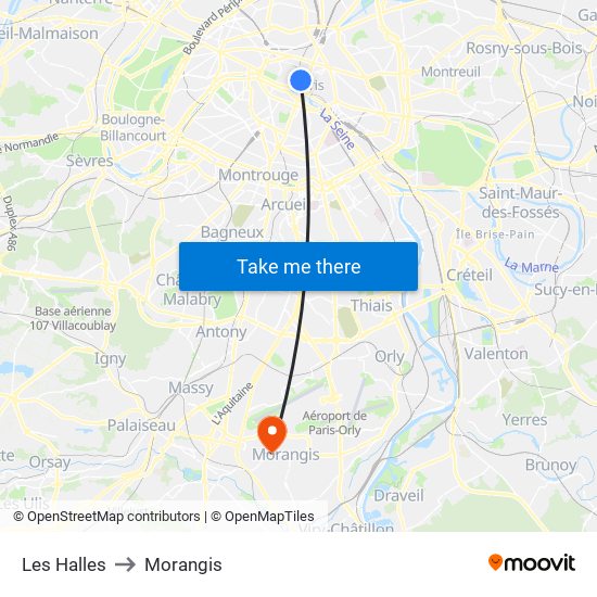 Les Halles to Morangis map