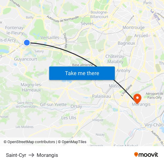 Saint-Cyr to Morangis map
