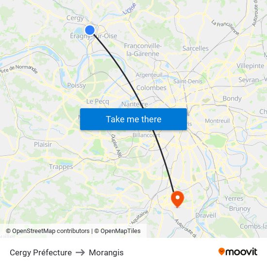 Cergy Préfecture to Morangis map