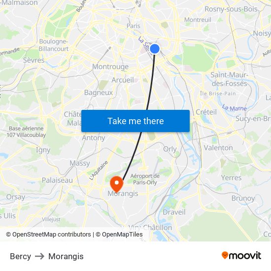 Bercy to Morangis map