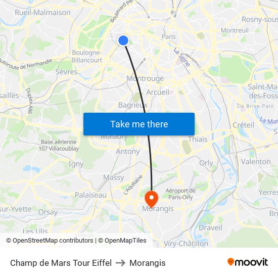 Champ de Mars Tour Eiffel to Morangis map