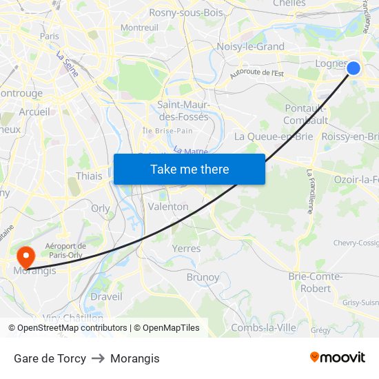 Gare de Torcy to Morangis map