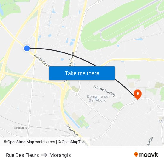 Rue Des Fleurs to Morangis map