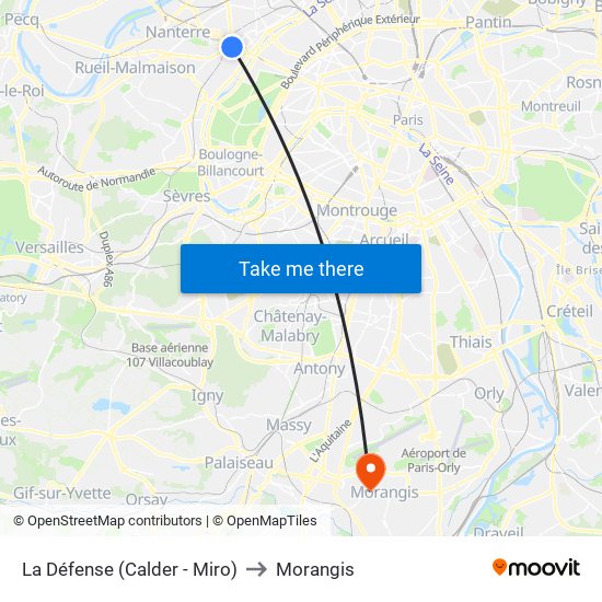 La Défense (Calder - Miro) to Morangis map
