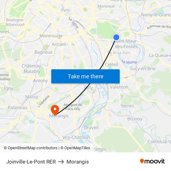 Joinville-Le-Pont RER to Morangis map