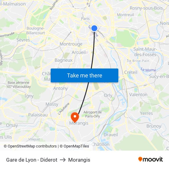 Gare de Lyon - Diderot to Morangis map