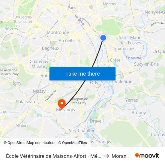 École Vétérinaire de Maisons-Alfort - Métro to Morangis map