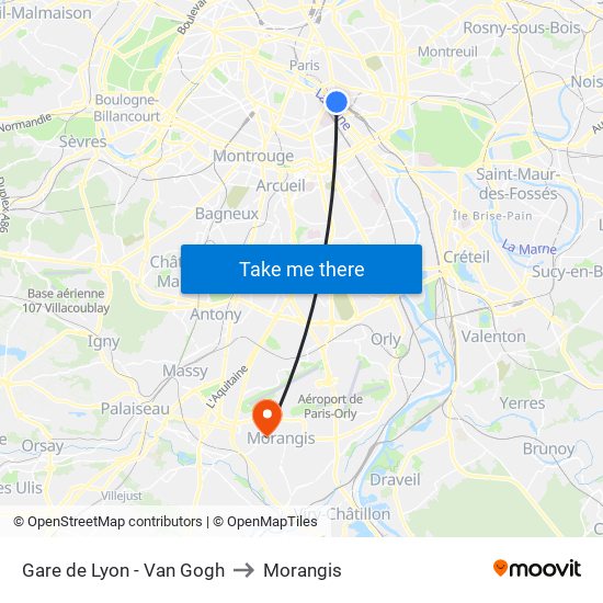 Gare de Lyon - Van Gogh to Morangis map