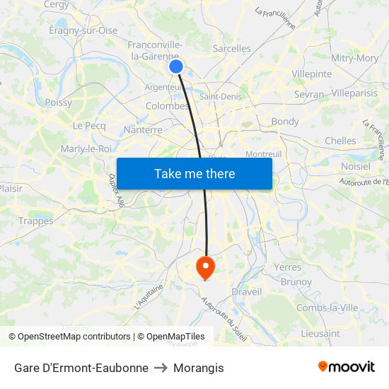 Gare D'Ermont-Eaubonne to Morangis map