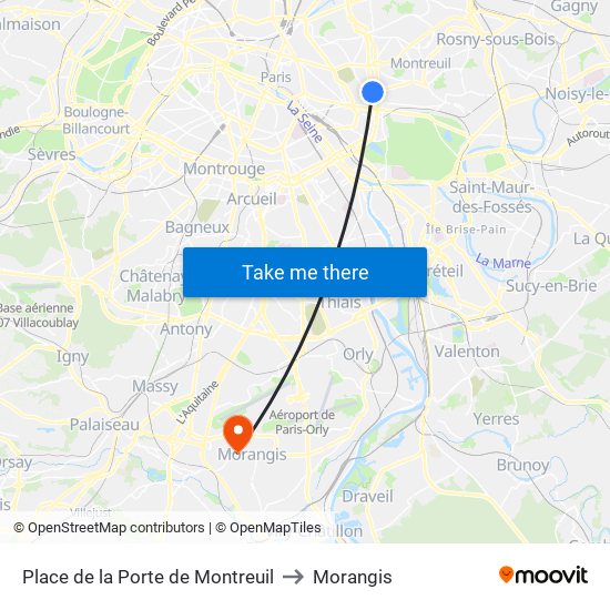 Place de la Porte de Montreuil to Morangis map