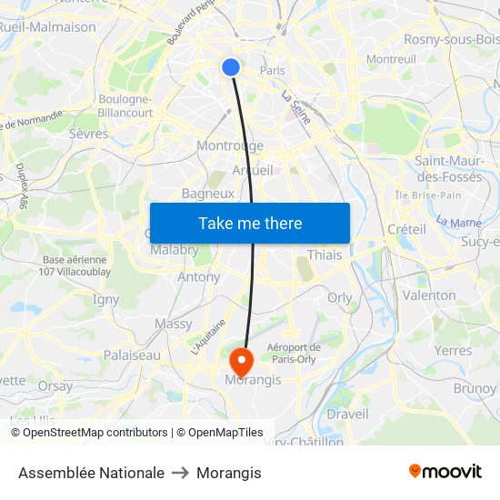 Assemblée Nationale to Morangis map