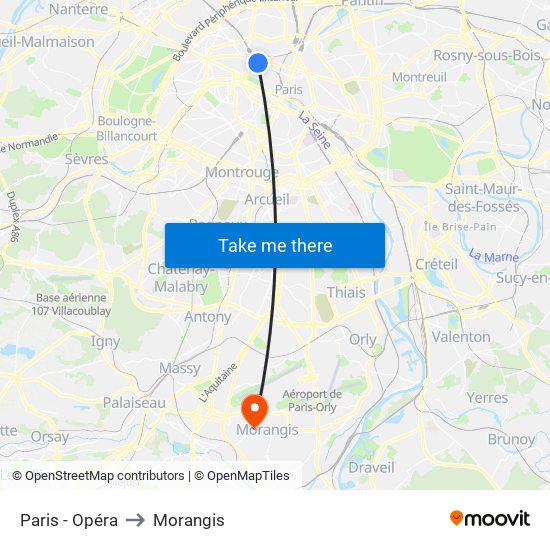 Paris - Opéra to Morangis map