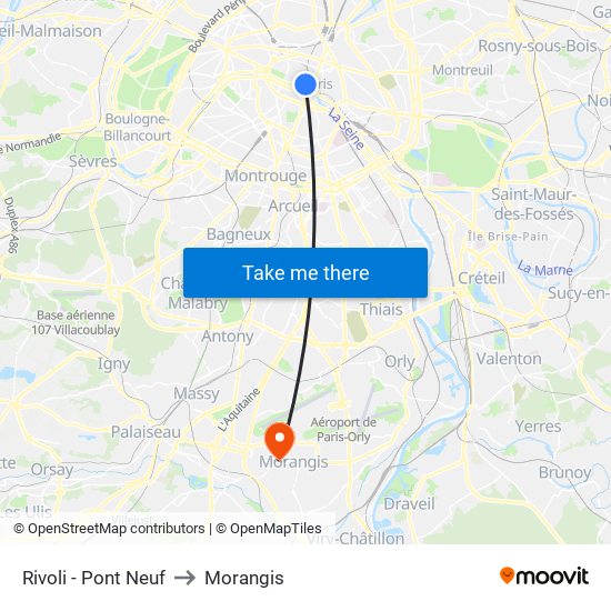 Rivoli - Pont Neuf to Morangis map