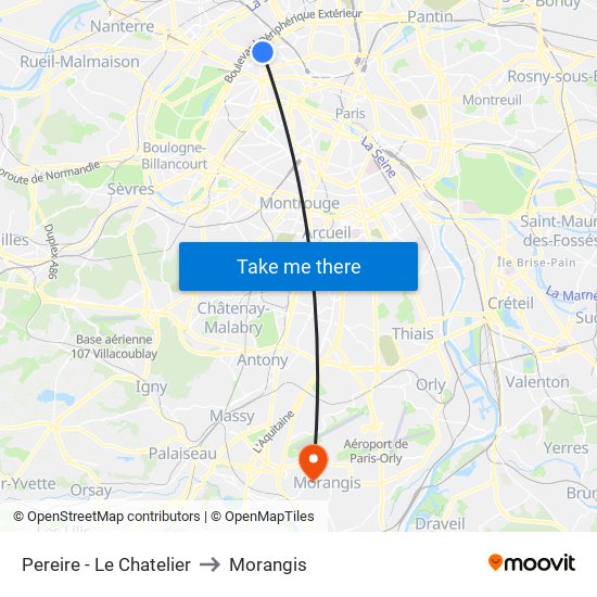 Pereire - Le Chatelier to Morangis map