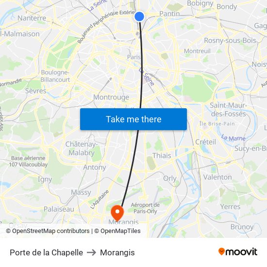 Porte de la Chapelle to Morangis map