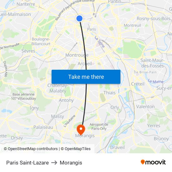 Paris Saint-Lazare to Morangis map