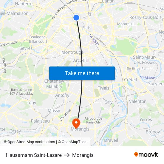 Haussmann Saint-Lazare to Morangis map