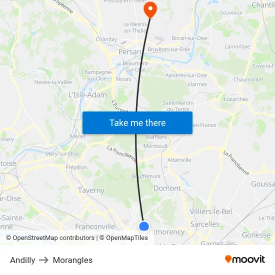 Andilly to Morangles map