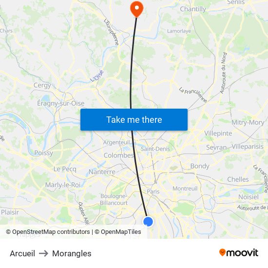 Arcueil to Morangles map