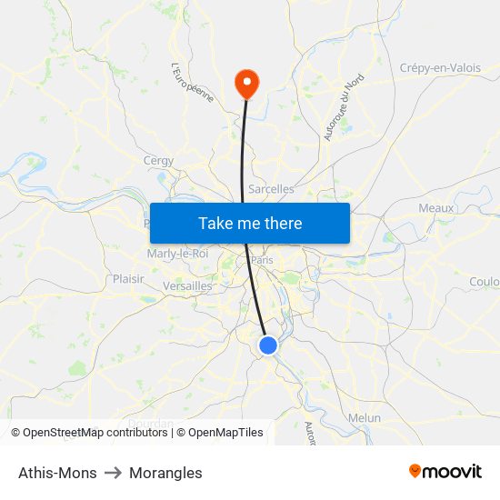 Athis-Mons to Morangles map