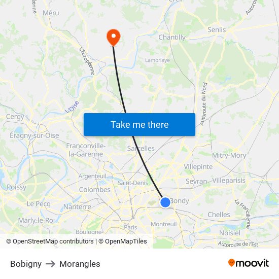 Bobigny to Morangles map