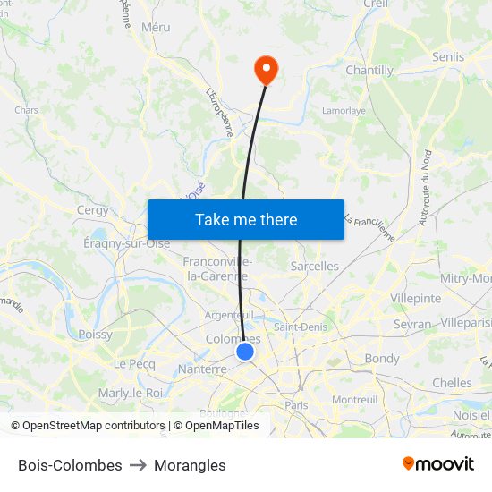 Bois-Colombes to Morangles map