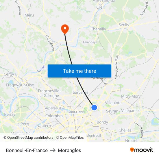 Bonneuil-En-France to Morangles map