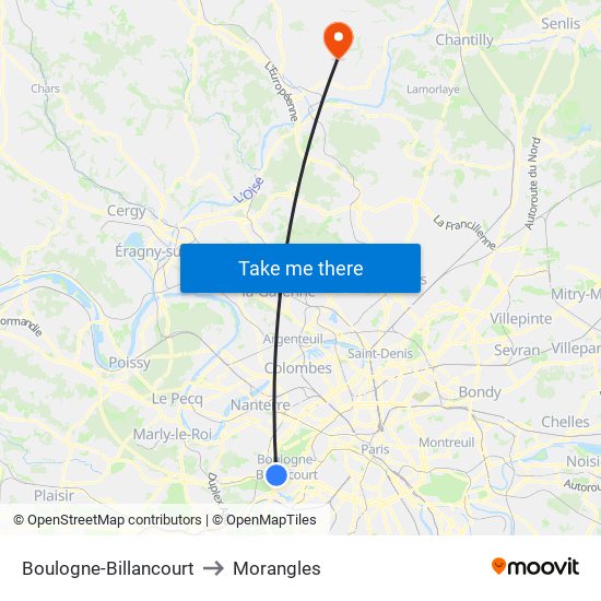 Boulogne-Billancourt to Morangles map