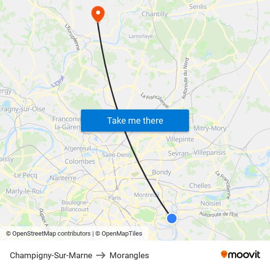 Champigny-Sur-Marne to Morangles map