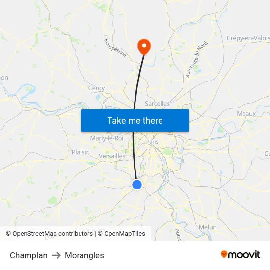 Champlan to Morangles map