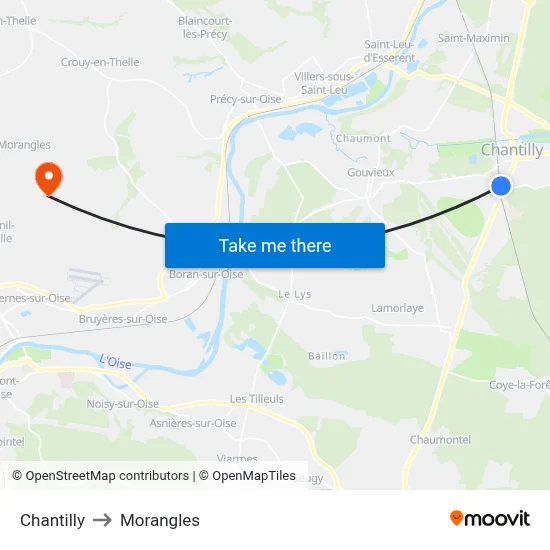 Chantilly to Morangles map