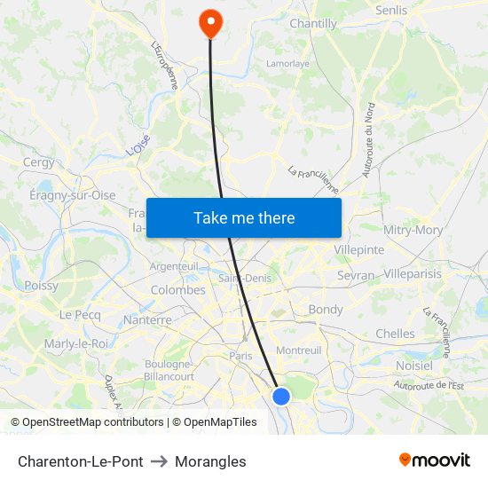 Charenton-Le-Pont to Morangles map