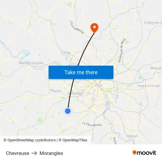 Chevreuse to Morangles map