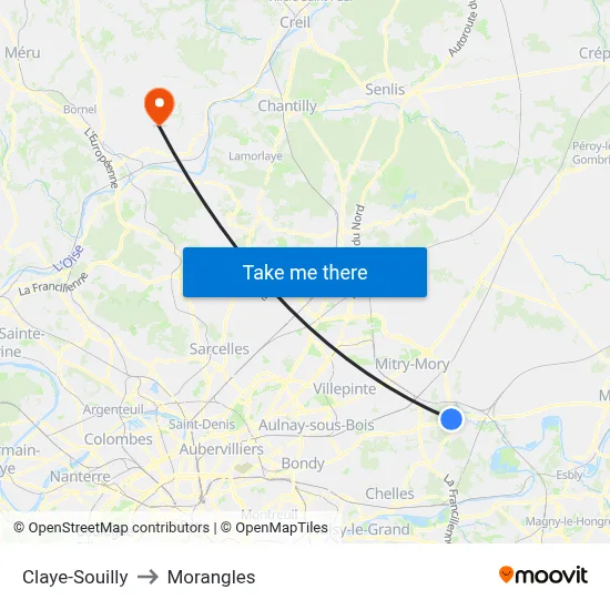 Claye-Souilly to Morangles map
