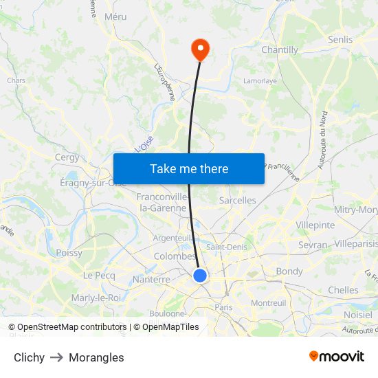 Clichy to Morangles map