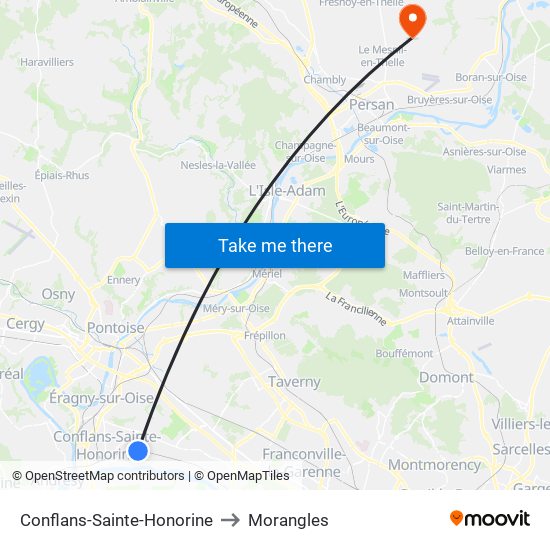 Conflans-Sainte-Honorine to Morangles map